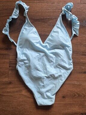Light Blue Ruffled Strap One-Piece Swimsuit
